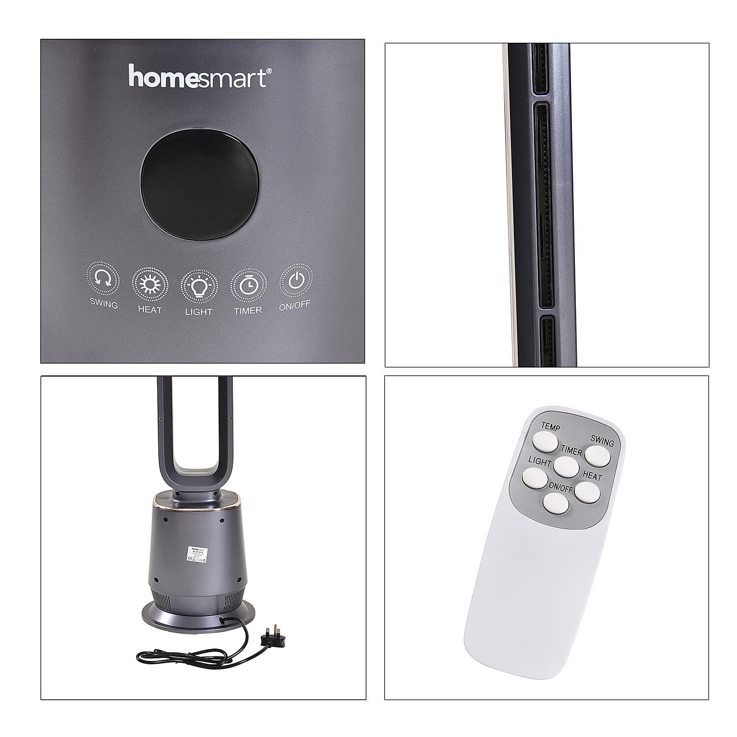 Energy Efficient 2-in-1 Ceramic Bladeless Heater with Fan Mode, 2 Heat Settings & Light Mode (1000W-2000W) With Remote
