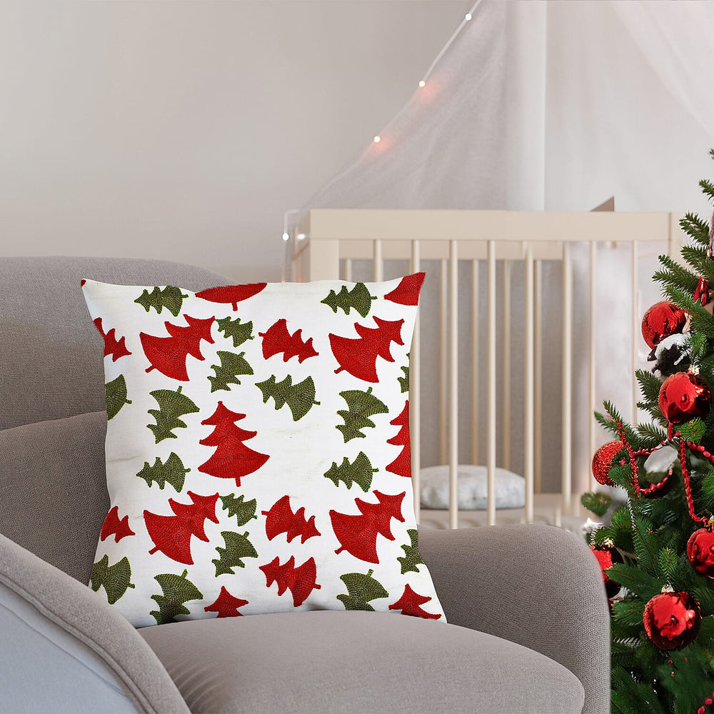 100% Cotton Towel Embroidery Soft Cushion Cover with Christmas Tree Pattern (45x45cm)_7594482