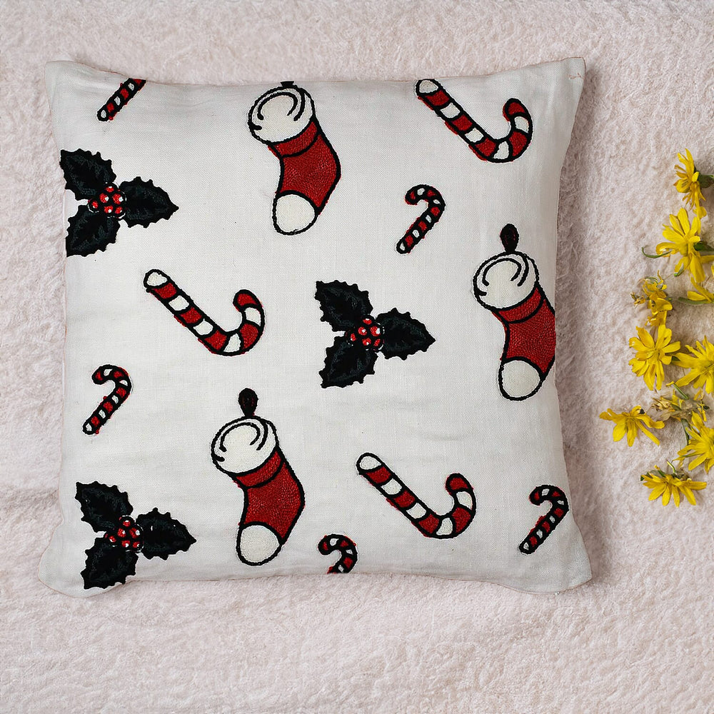 100% Cotton Towel Embroidery Soft Cushion Cover with Stocking Pattern (45x45cm)_7594491_2
