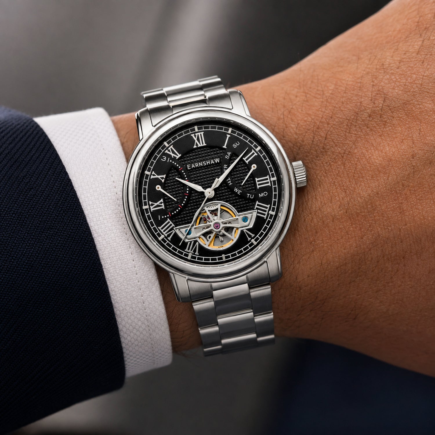 Thomas Earnshaw Longcase Double Retrograde Mens Automatic Mansfield 5 ATM Water Resistant Watch with Stainless Steel Bracelet_7594527_1
