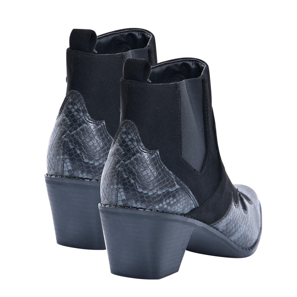 LA MAREY Snake Print Ankle Boots with Side Zipper (Size 3) - Black & Grey_7597830_5