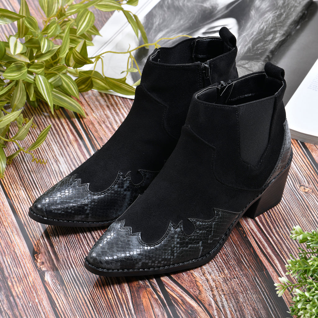 LA MAREY Snake Print Ankle Boots with Side Zipper (Size 4) - Black & Grey_7597831_2