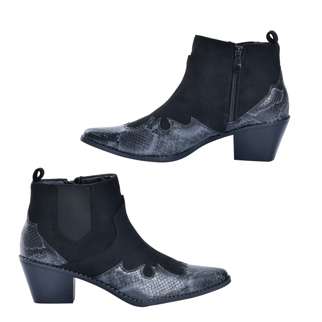 LA MAREY Snake Print Ankle Boots with Side Zipper (Size 7) - Black & Grey_7597834_3