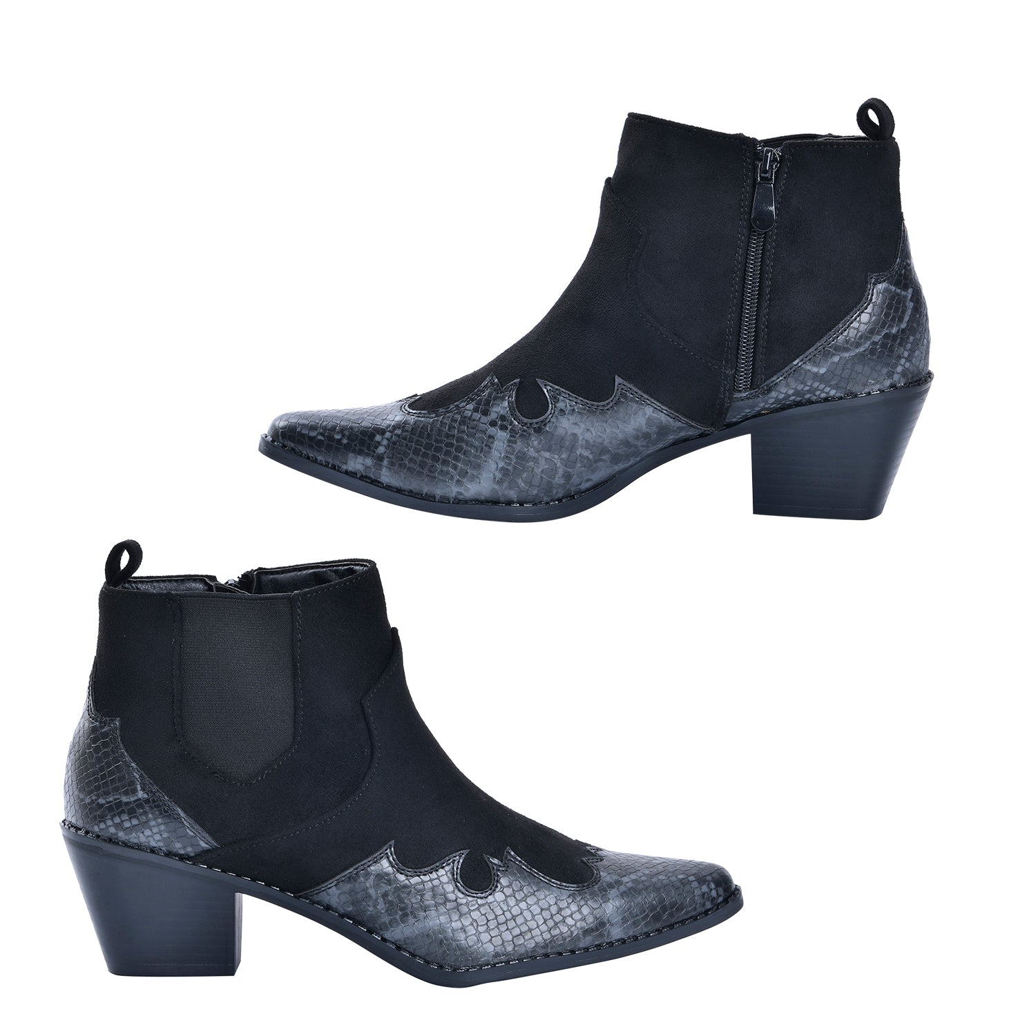 LA MAREY Snake Print Ankle Boots with Side Zipper (Size 7) - Black & Grey_7597834_3