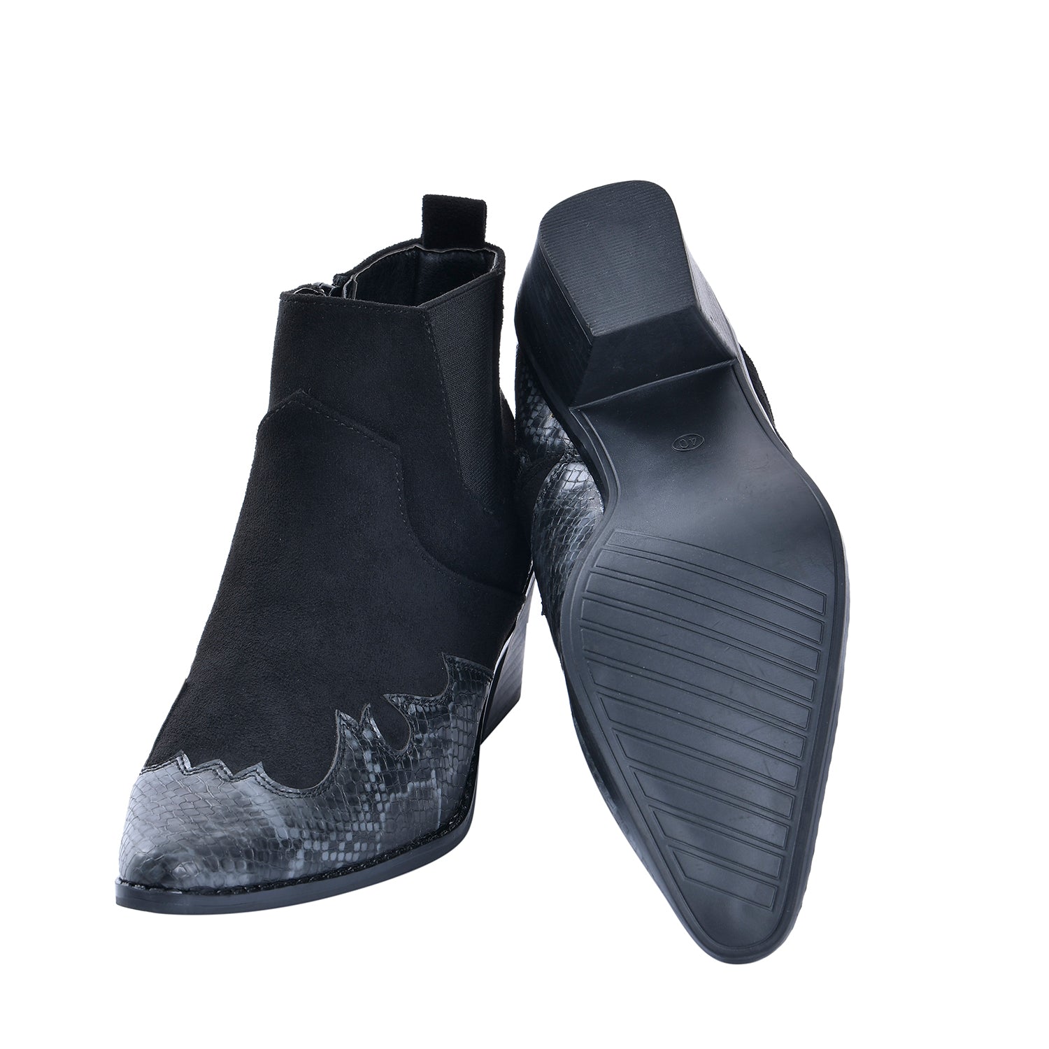 LA MAREY Snake Print Ankle Boots with Side Zipper (Size 7) - Black & Grey_7597834_4