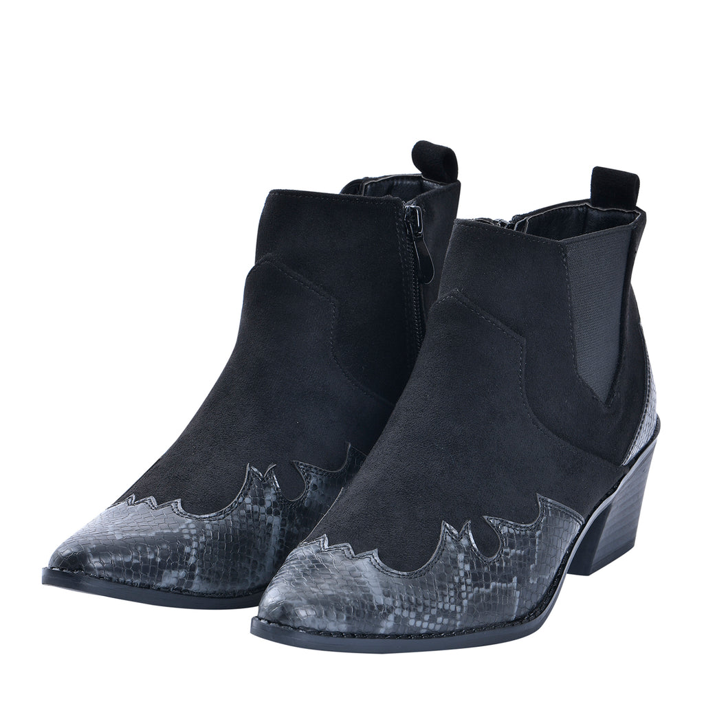 LA MAREY Snake Print Ankle Boots with Side Zipper (Size 8) - Black & Grey_7597835