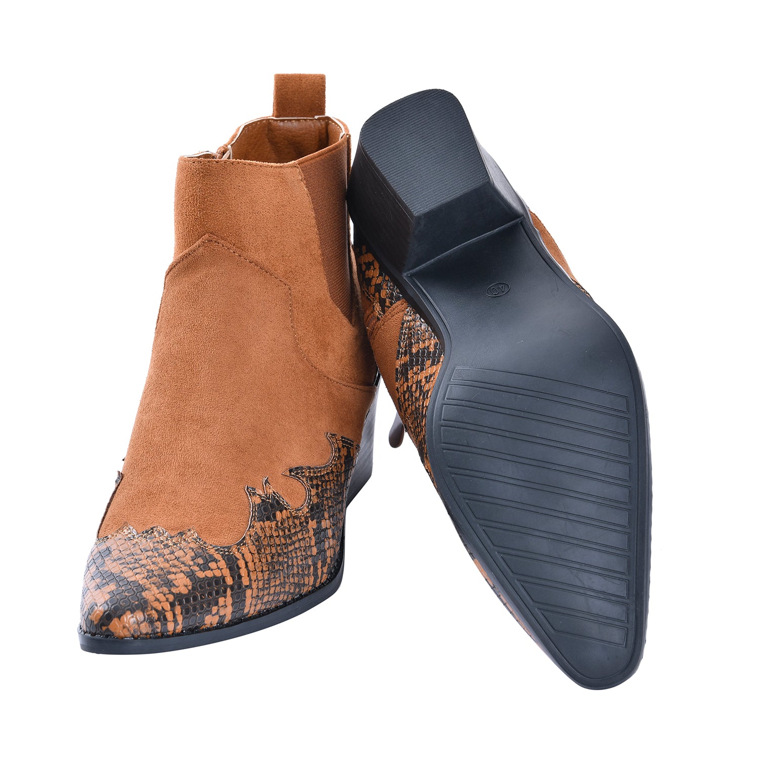 LA MAREY Snake Print Ankle Boots with Side Zipper (Size 3) - Camel_7597836_4