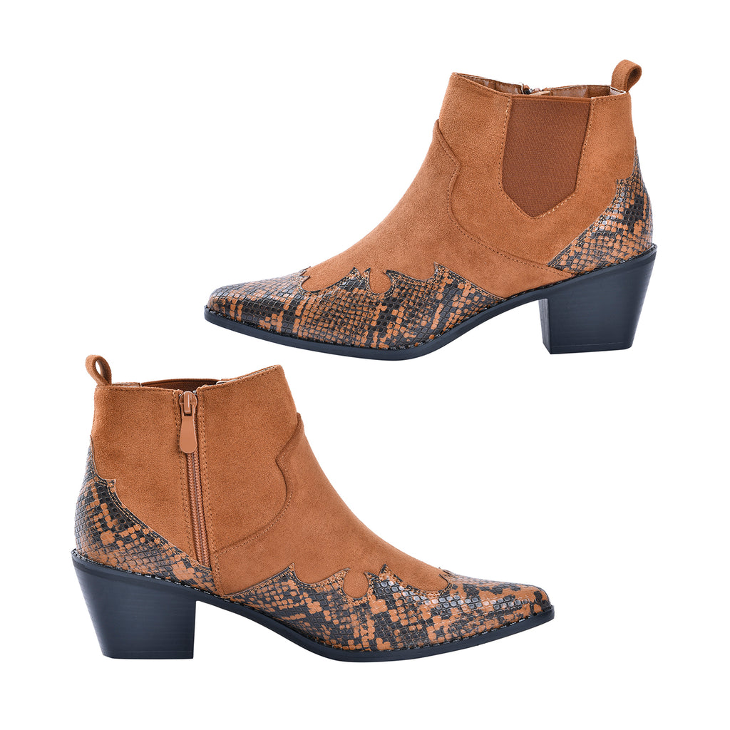 LA MAREY Snake Print Ankle Boots with Side Zipper (Size 8) - Camel_7597841_3