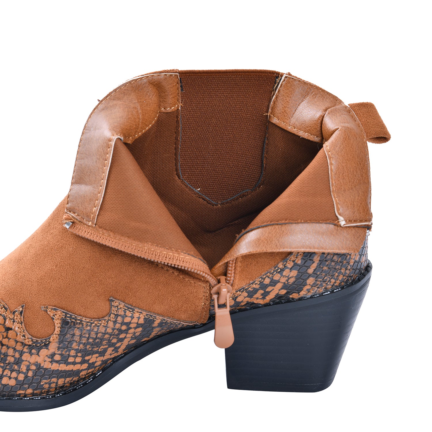 LA MAREY Snake Print Ankle Boots with Side Zipper (Size 8) - Camel_7597841_6