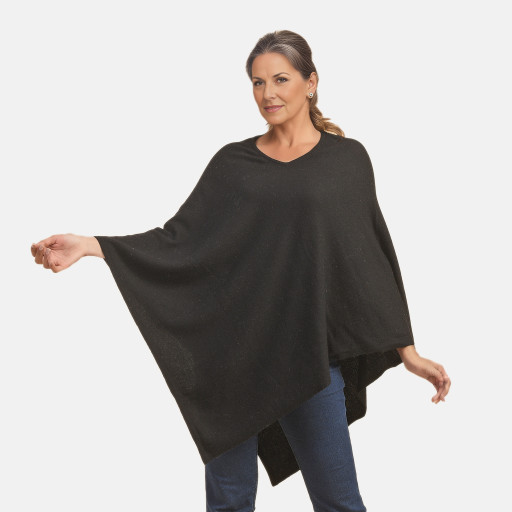 LA MAREY 100% Cashmere Woollen Poncho (Size- 70 Cm) - Black_7605738