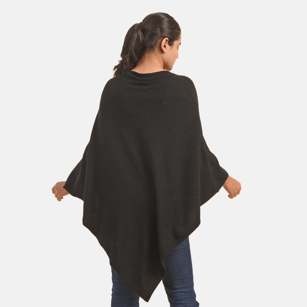 LA MAREY 100% Cashmere Woollen Poncho (Size- 70 Cm) - Black_7605738_1