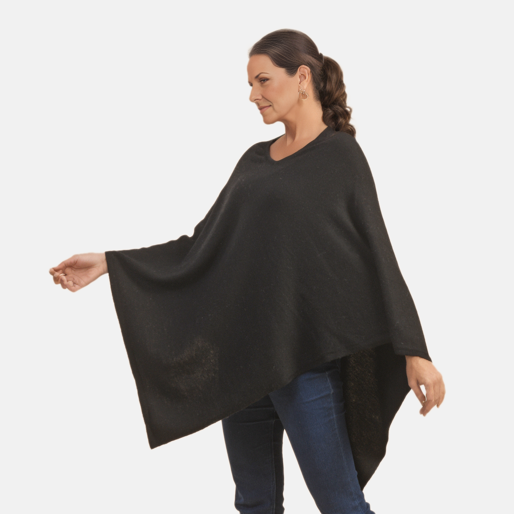 LA MAREY 100% Cashmere Woollen Poncho (Size- 70 Cm) - Black_7605738_2