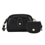 Set of 2 - 100% Genuine Leather Crossbody Bag & Card Wallet with RFID Protection - Black_7617214