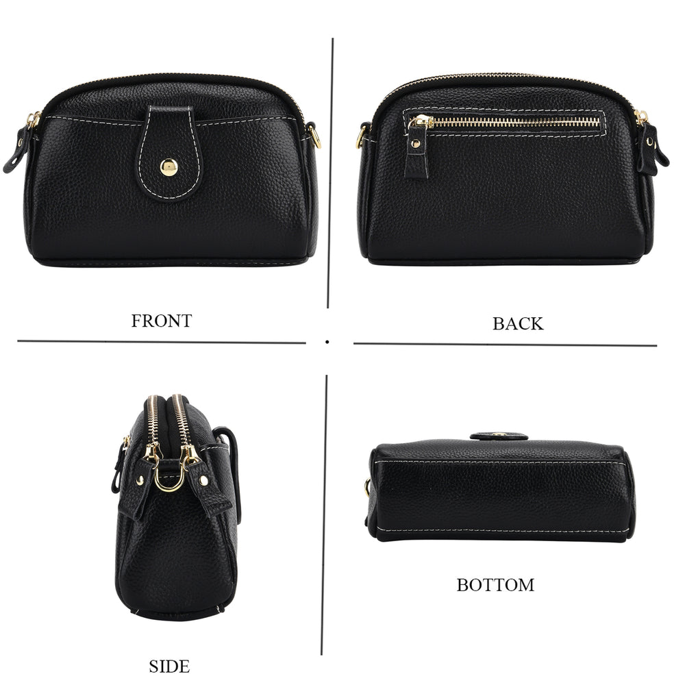 Set of 2 - 100% Genuine Leather Crossbody Bag & Card Wallet with RFID Protection - Black_7617214_3