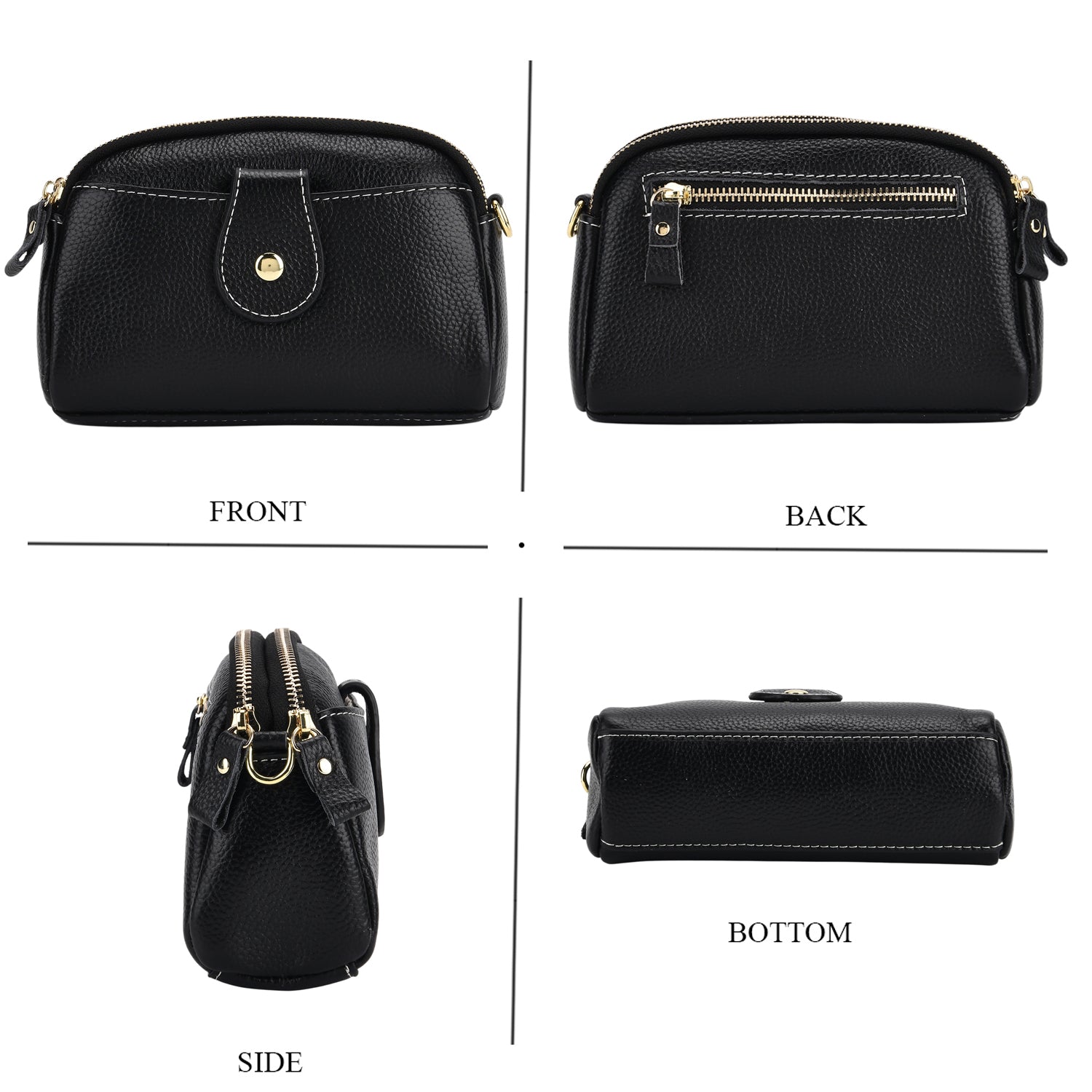 Set of 2 - 100% Genuine Leather Crossbody Bag & Card Wallet with RFID Protection - Black_7617214_3