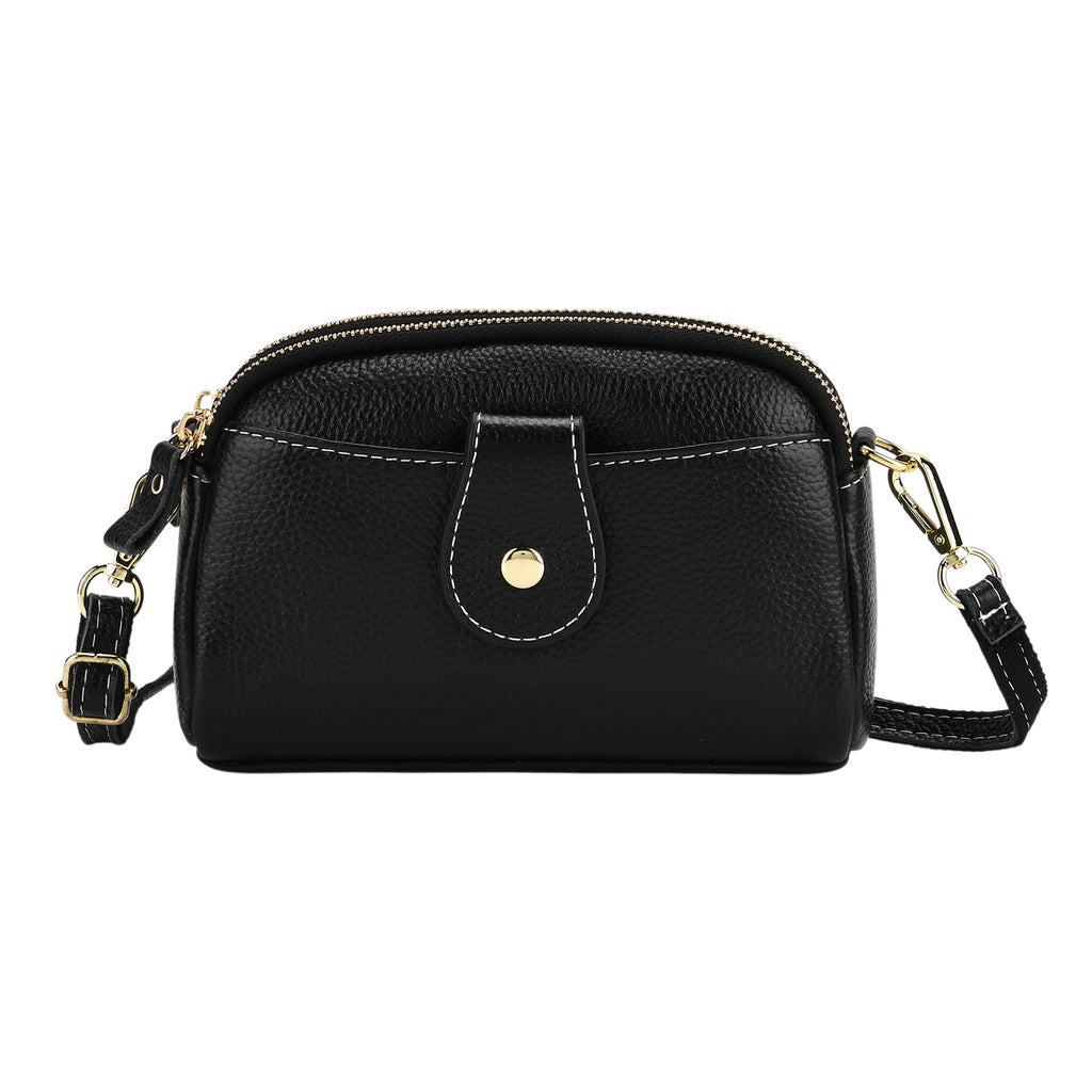 Set of 2 - 100% Genuine Leather Crossbody Bag & Card Wallet with RFID Protection - Black_7617214_4