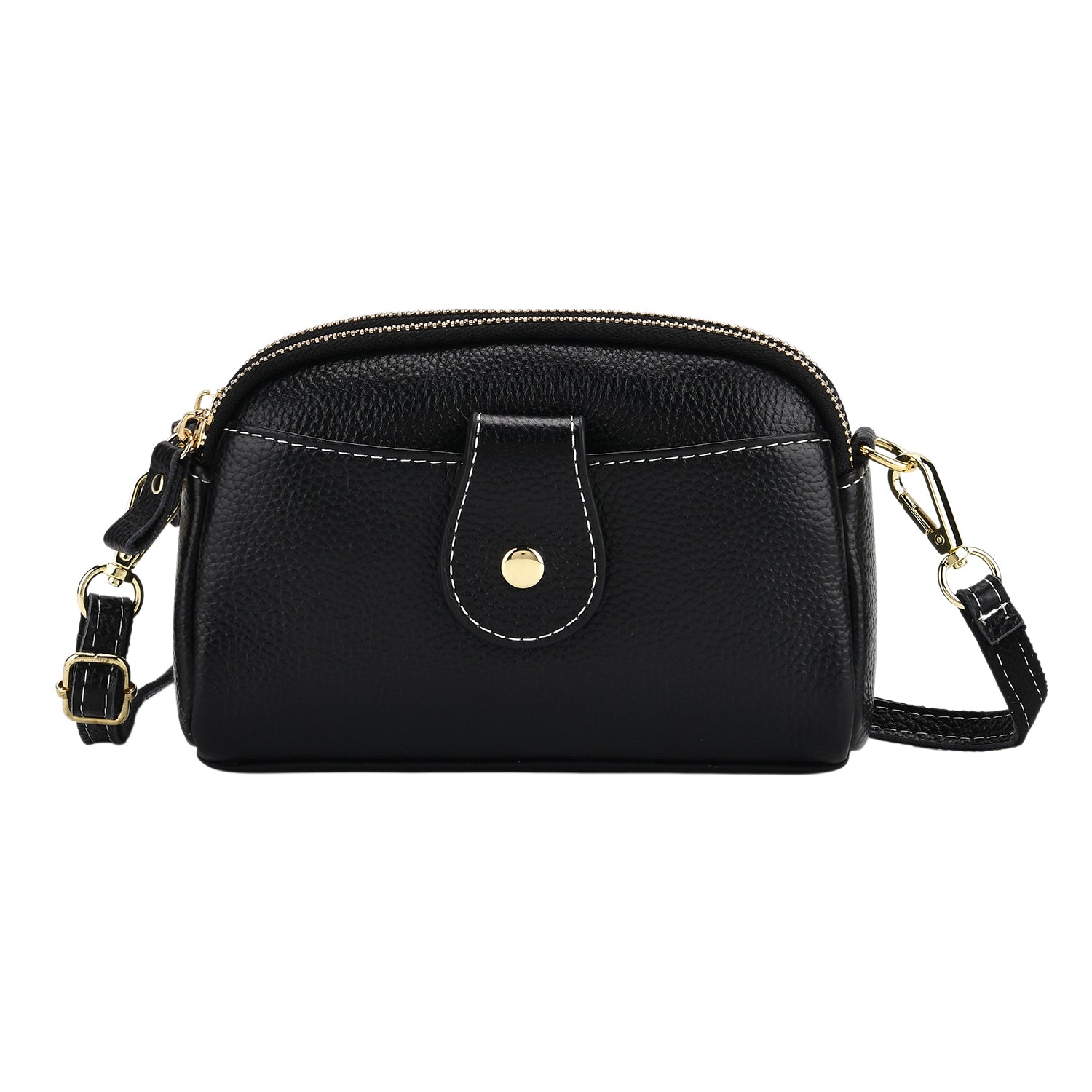 Set of 2 - 100% Genuine Leather Crossbody Bag & Card Wallet with RFID Protection - Black_7617214_4