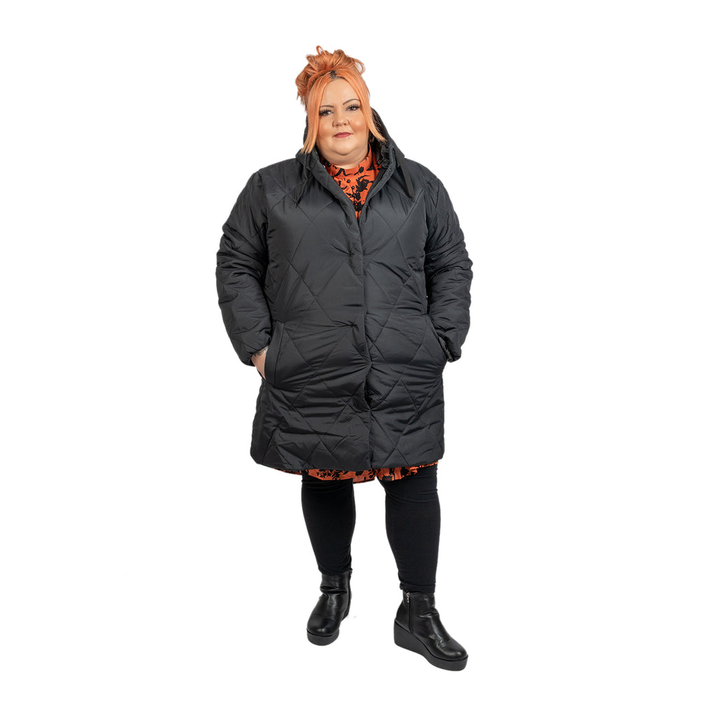 Closeout Deal Black Quilted Long Coat - Size 20_7633324