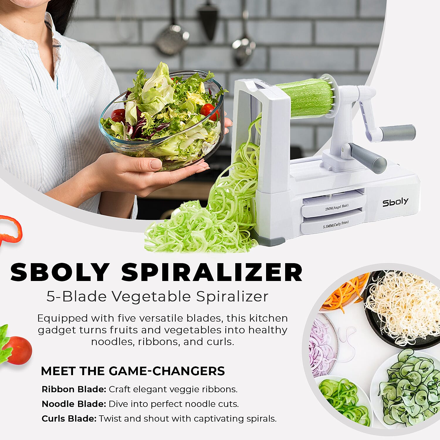 Sboly 5 in 1 Vegetable Spiralizer