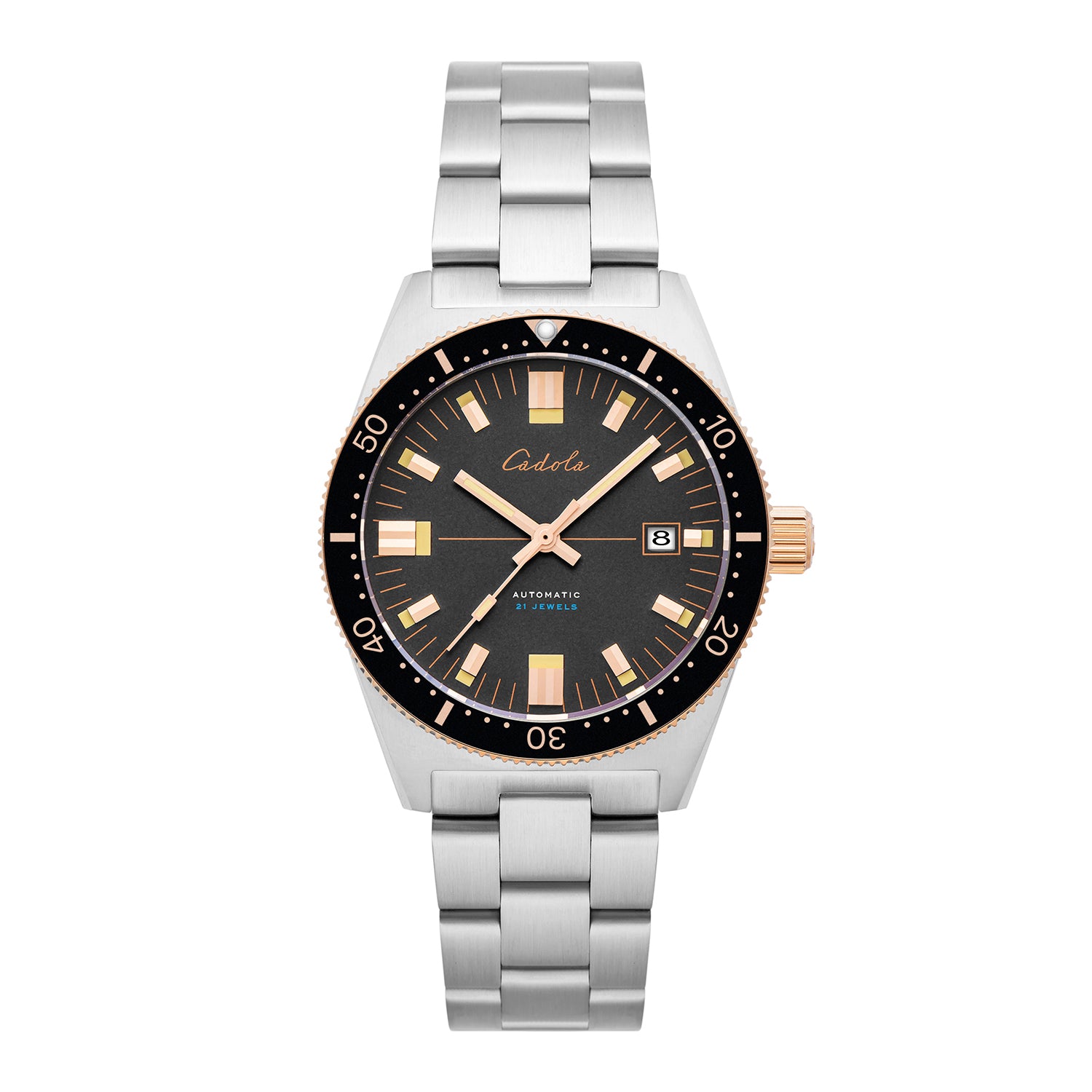 CADOLA Japanese Automatic Movement with 3 Hands Date 20ATM Water Resistant Mens Watch with Grey and Stainless Steel Strap_7646576