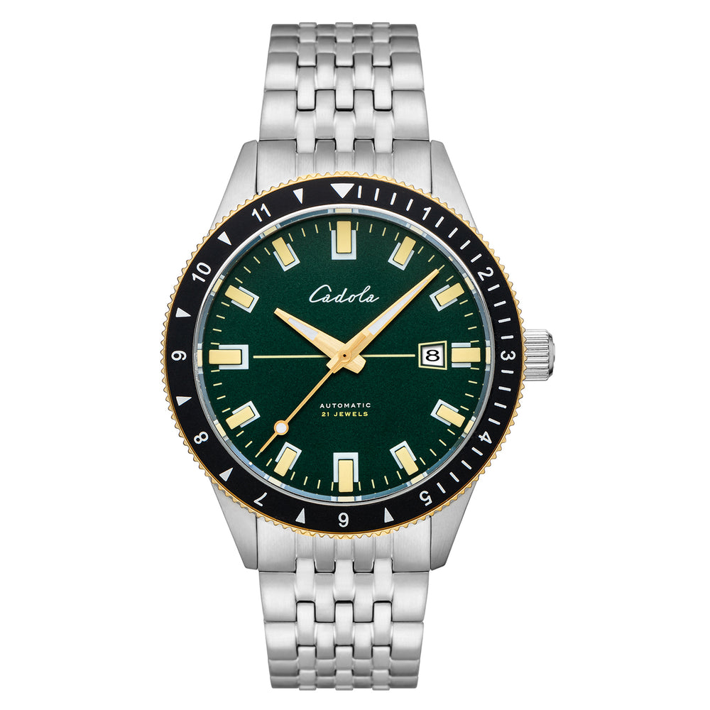 CADOLA Tahiti Japanese Automatic Movement with 3 Hands Date 20ATM Water Resistant Mens Watch with Green and Stainless Steel Strap_7646590