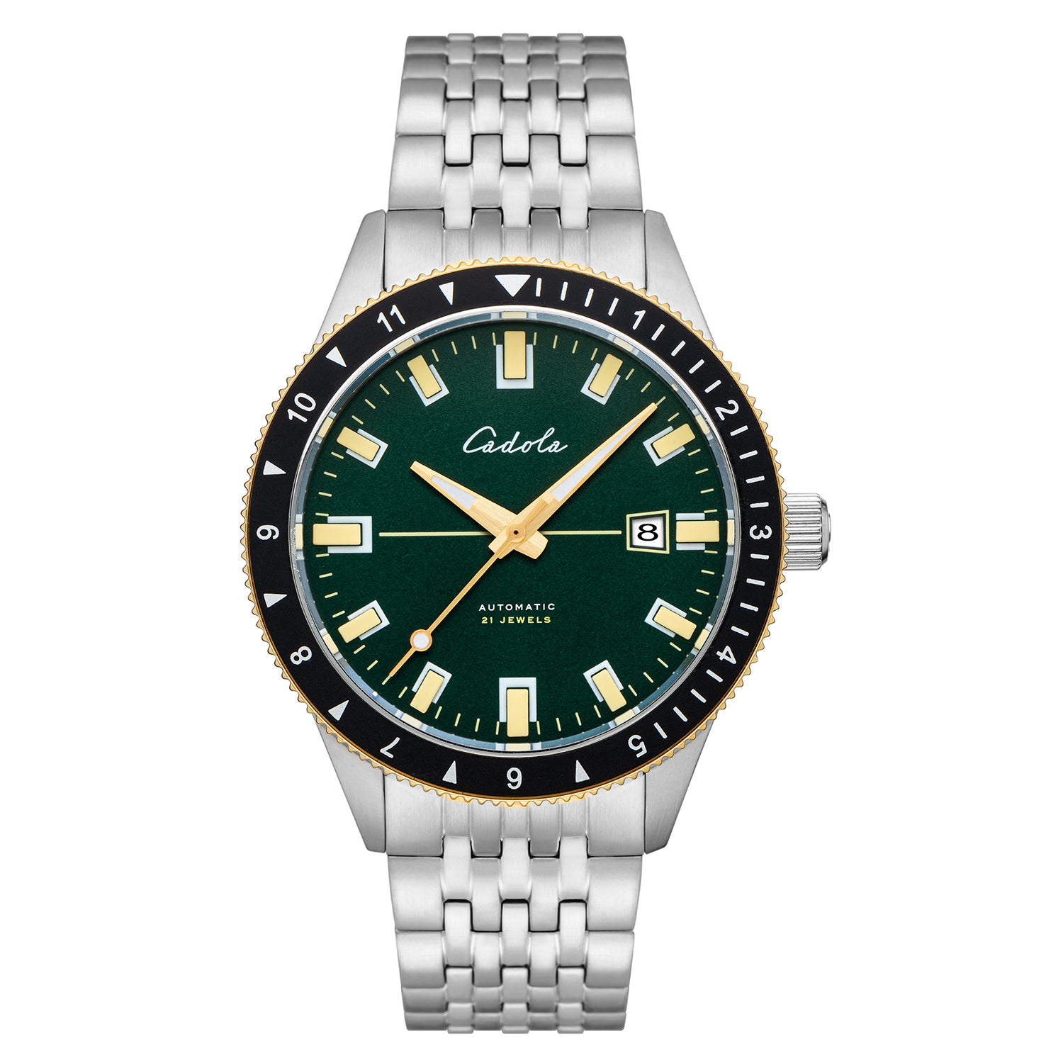 CADOLA Tahiti Japanese Automatic Movement with 3 Hands Date 20ATM Water Resistant Mens Watch with Green and Stainless Steel Strap_7646590