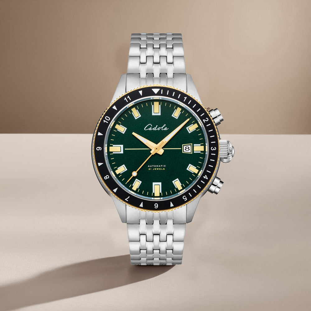 CADOLA Tahiti Japanese Automatic Movement with 3 Hands Date 20ATM Water Resistant Mens Watch with Green and Stainless Steel Strap_7646590_1