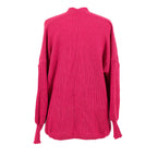 Balloon Sleeve Long Cardigan (One Size 8-18) - Dark Pink