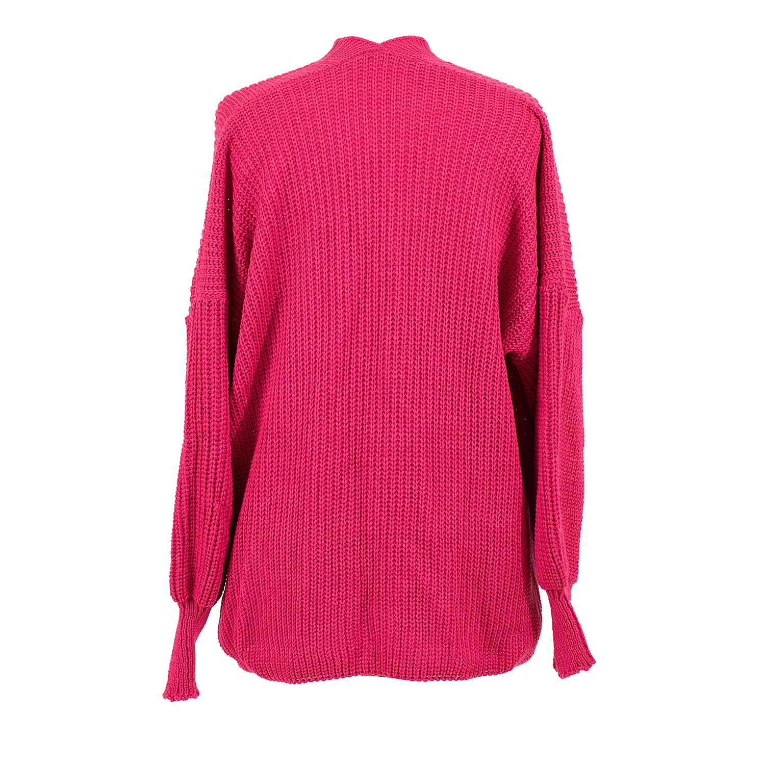 Balloon Sleeve Long Cardigan (One Size 8-18) - Dark Pink
