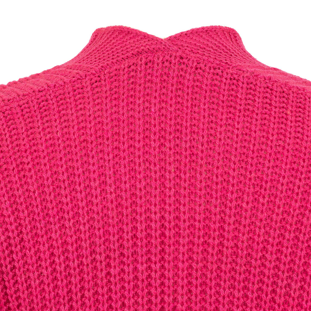 Balloon Sleeve Long Cardigan (One Size 8-18) - Dark Pink