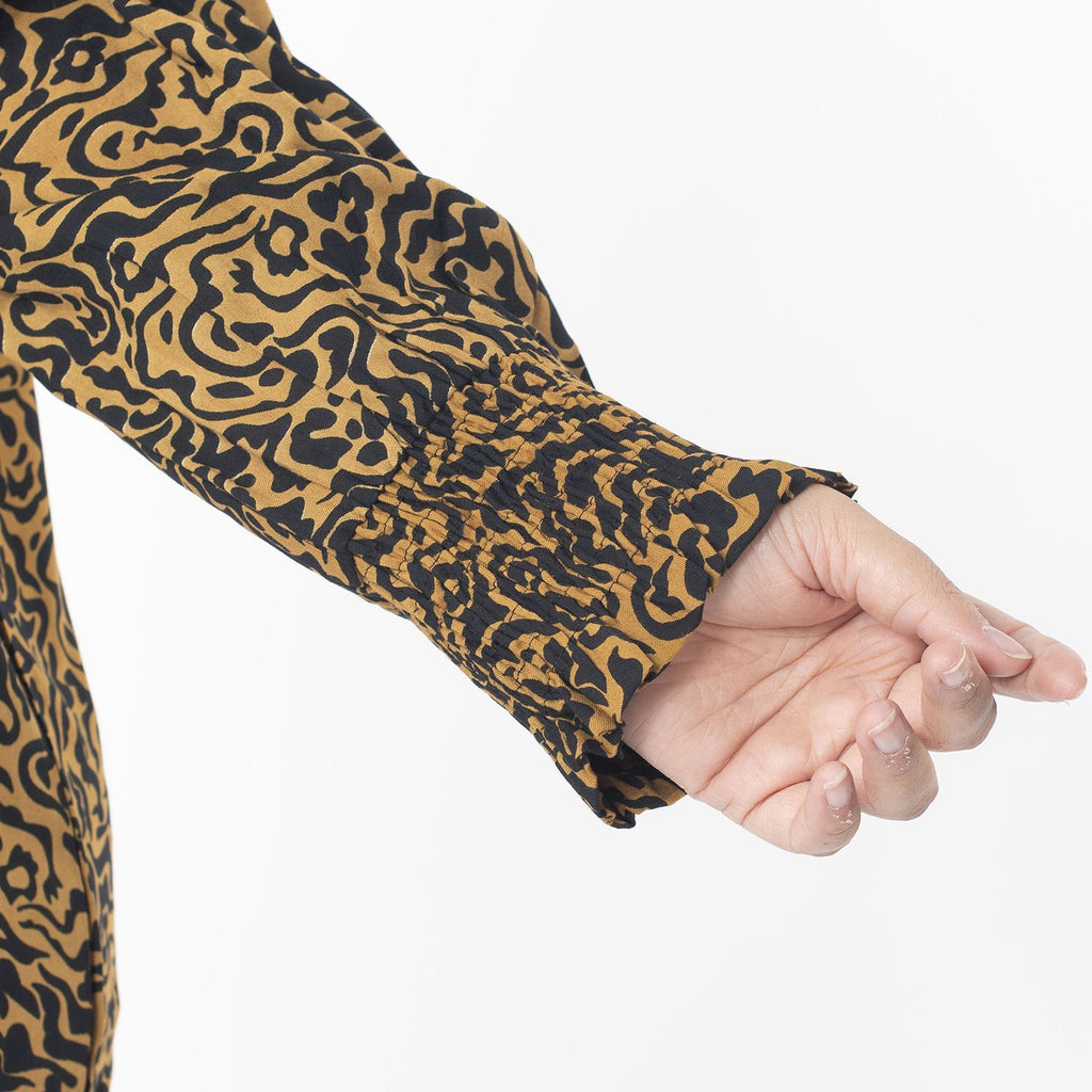 Tamsy 100% Viscose Animal Seamless Printed Top with smocking elastic sleeve opening (Size XL , 20 to 22) - Brown_7667327_5