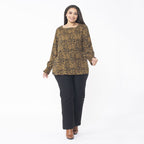 Tamsy 100% Viscose Animal Seamless Printed Top with smocking elastic sleeve opening (Size XXL, 24 to 26) - Brown_7667332