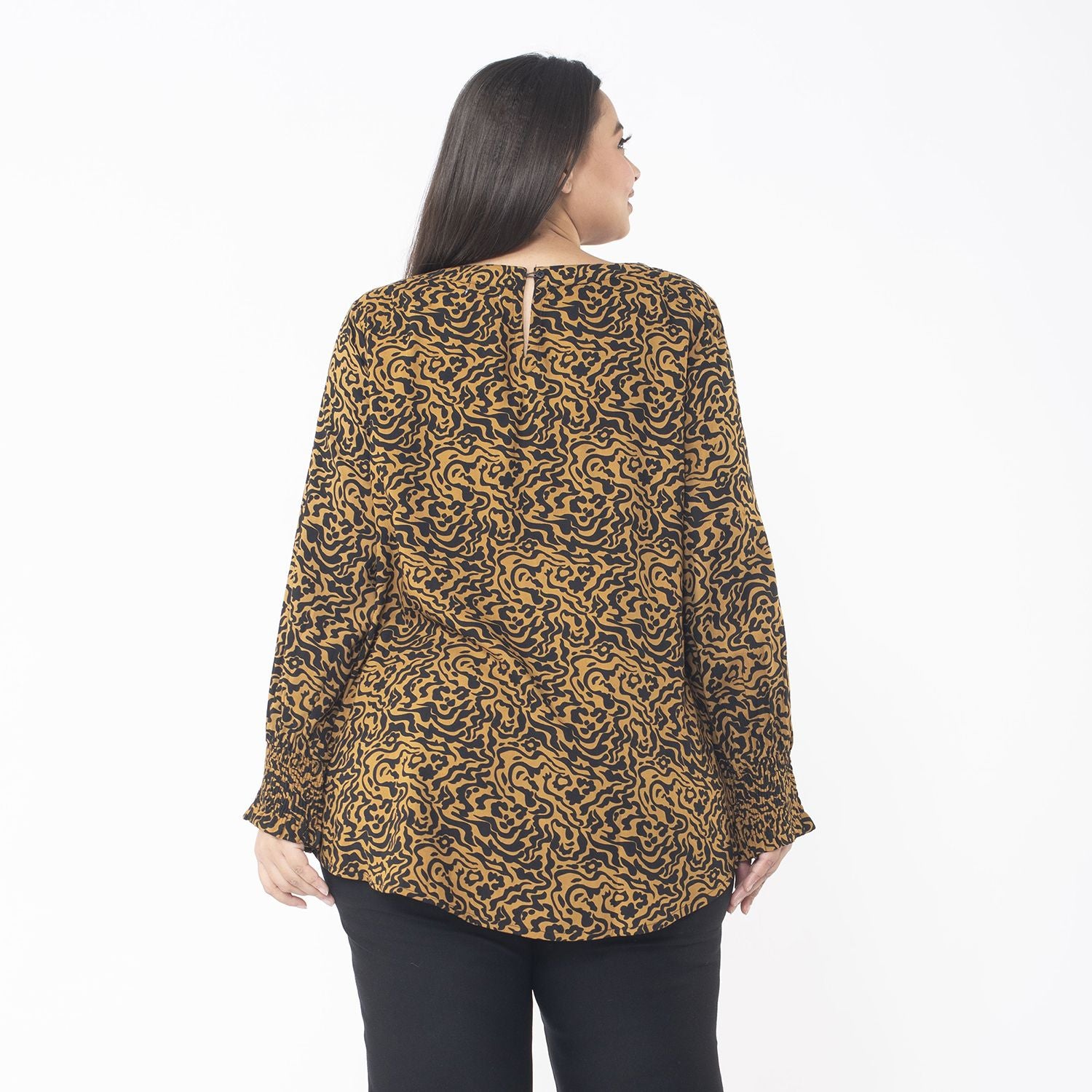 Tamsy 100% Viscose Animal Seamless Printed Top with smocking elastic sleeve opening (Size XXL, 24 to 26) - Brown_7667332_1