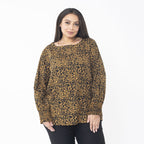 Tamsy 100% Viscose Animal Seamless Printed Top with smocking elastic sleeve opening (Size XXL, 24 to 26) - Brown_7667332_3