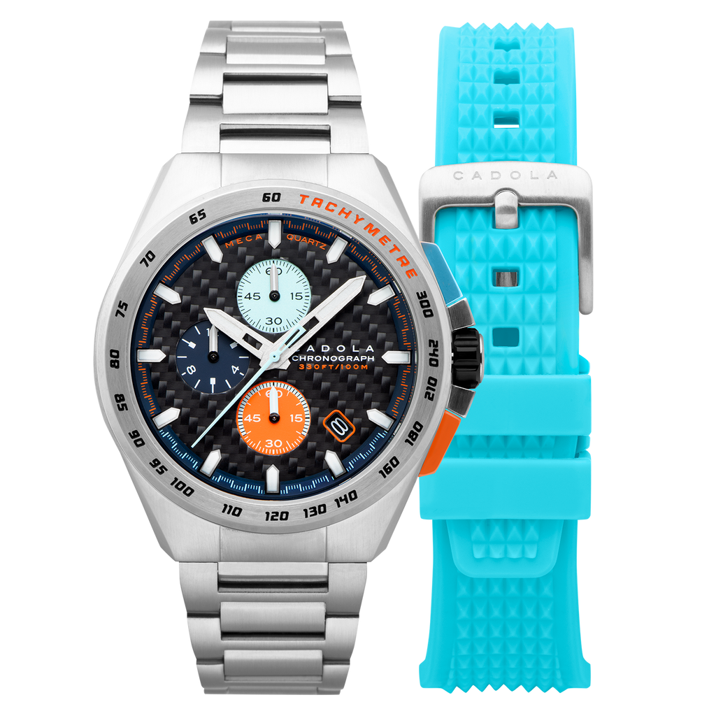 CADOLA Peterson 44mm 10 ATM Water Resistant Watch With Stainless Steel Chain Bracelet & Extra Yellow Silicon Strap_7673157