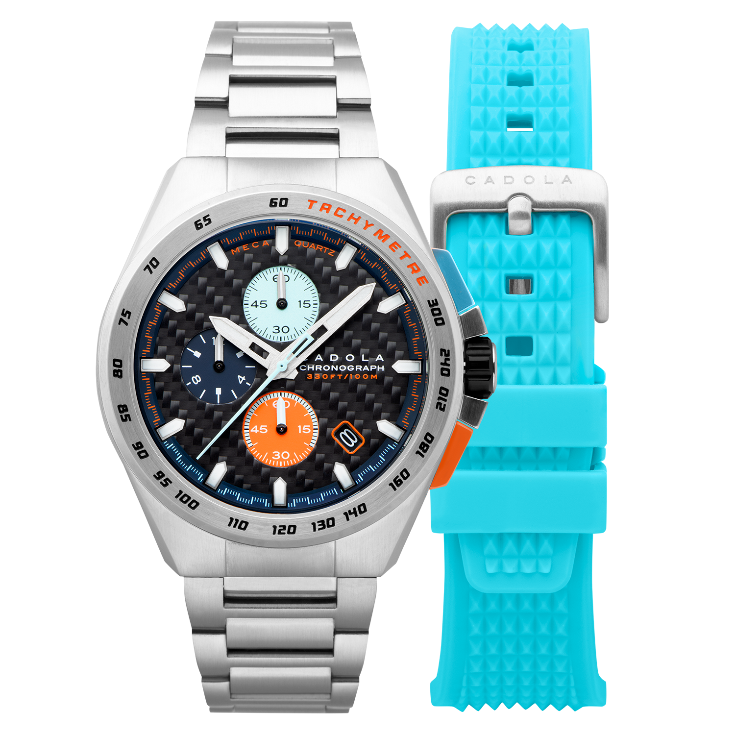 CADOLA Peterson 44mm 10 ATM Water Resistant Watch With Stainless Steel Chain Bracelet & Extra Yellow Silicon Strap_7673157