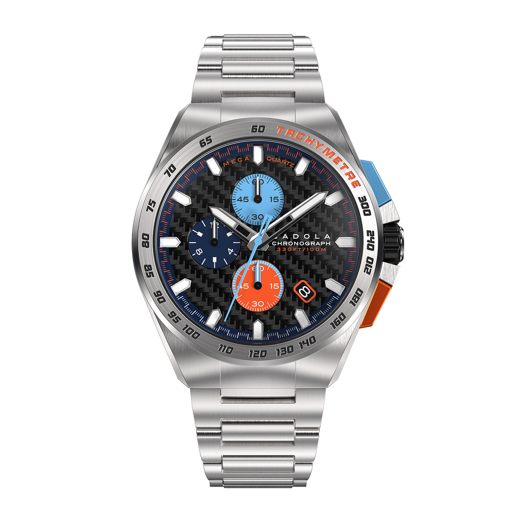 CADOLA Peterson 44mm 10 ATM Water Resistant Watch With Stainless Steel Chain Bracelet & Extra Yellow Silicon Strap_7673157_3