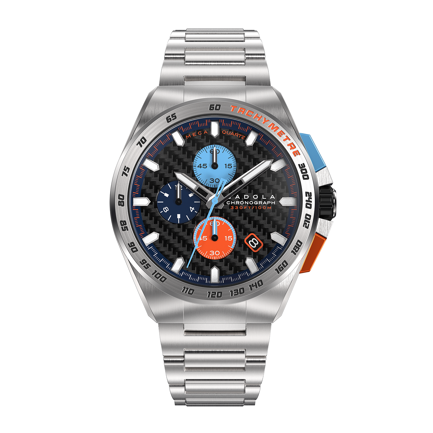 CADOLA Peterson 44mm 10 ATM Water Resistant Watch With Stainless Steel Chain Bracelet & Extra Yellow Silicon Strap_7673157_3