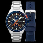 CADOLA Peterson 44mm 10 ATM Water Resistant Watch With Stainless Steel Chain Bracelet & Extra Yellow Silicon Strap