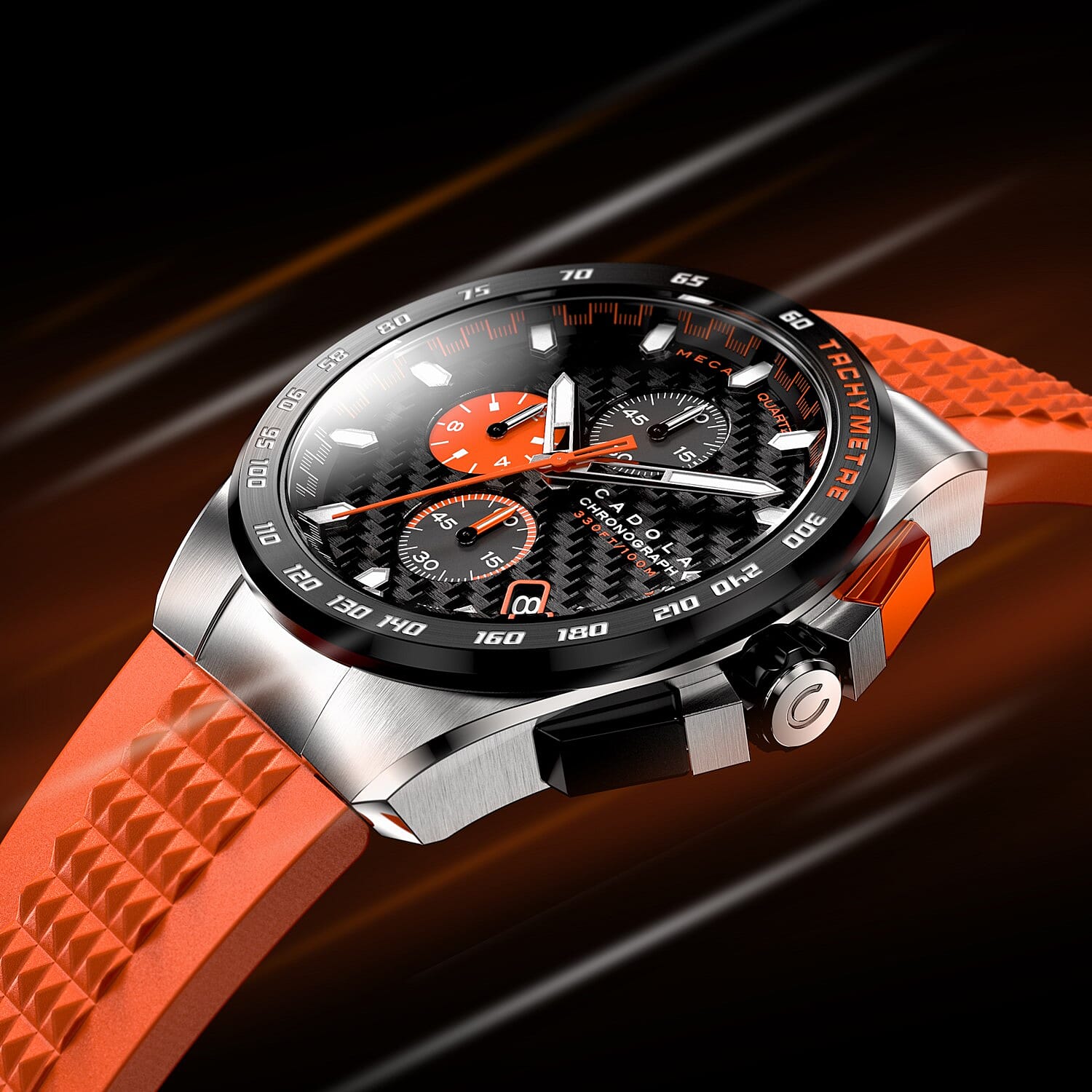 CADOLA Peterson 44mm 10 ATM Water Resistant Watch With Stainless Steel Chain Bracelet & Extra Yellow Silicon Strap