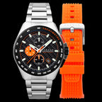 CADOLA Peterson 44mm 10 ATM Water Resistant Watch With Stainless Steel Chain Bracelet & Extra Yellow Silicon Strap