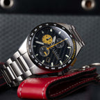 CADOLA Peterson 44mm 10 ATM Water Resistant Watch With Stainless Steel Chain Bracelet & Extra Yellow Silicon Strap