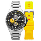 CADOLA Peterson 44mm 10 ATM Water Resistant Watch With Stainless Steel Chain Bracelet & Extra Yellow Silicon Strap