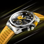 CADOLA Peterson 44mm 10 ATM Water Resistant Watch With Stainless Steel Chain Bracelet & Extra Yellow Silicon Strap