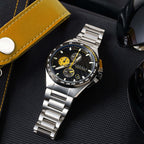 CADOLA Peterson 44mm 10 ATM Water Resistant Watch With Stainless Steel Chain Bracelet & Extra Yellow Silicon Strap