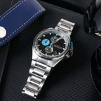 CADOLA Peterson 44mm 10 ATM Water Resistant Watch With Stainless Steel Chain Bracelet & Extra Yellow Silicon Strap