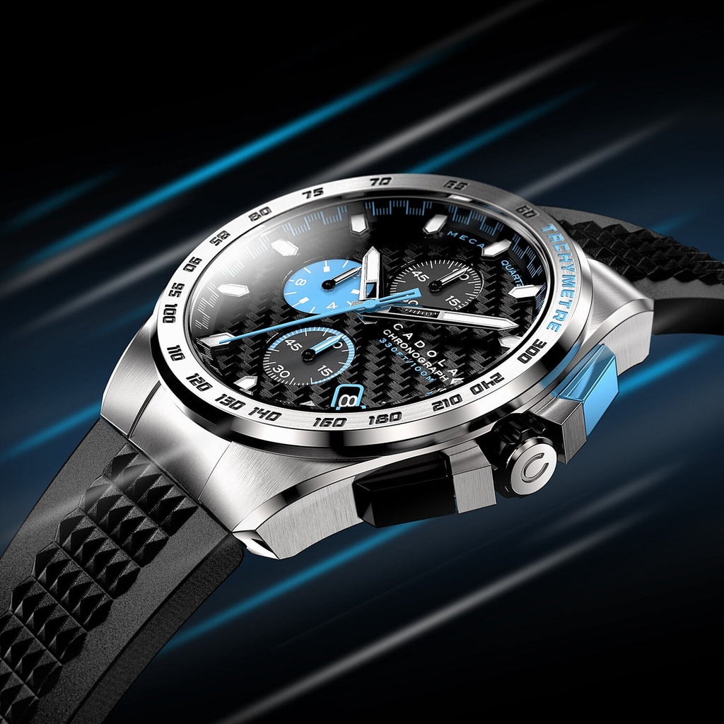 CADOLA Peterson 44mm 10 ATM Water Resistant Watch With Stainless Steel Chain Bracelet & Extra Yellow Silicon Strap