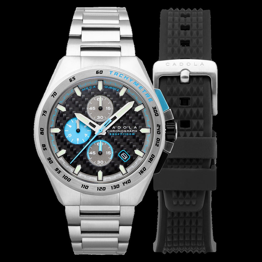 CADOLA Peterson 44mm 10 ATM Water Resistant Watch With Stainless Steel Chain Bracelet & Extra Yellow Silicon Strap