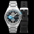 CADOLA Peterson 44mm 10 ATM Water Resistant Watch With Stainless Steel Chain Bracelet & Extra Yellow Silicon Strap