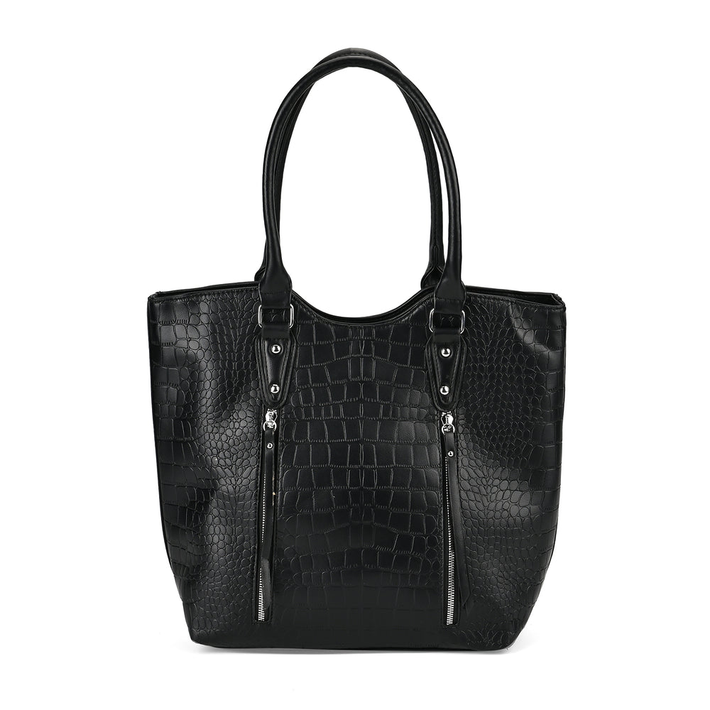 PU Crocodile Tote Bag (Size 31x13x32 cm) - Black & Black_7673246